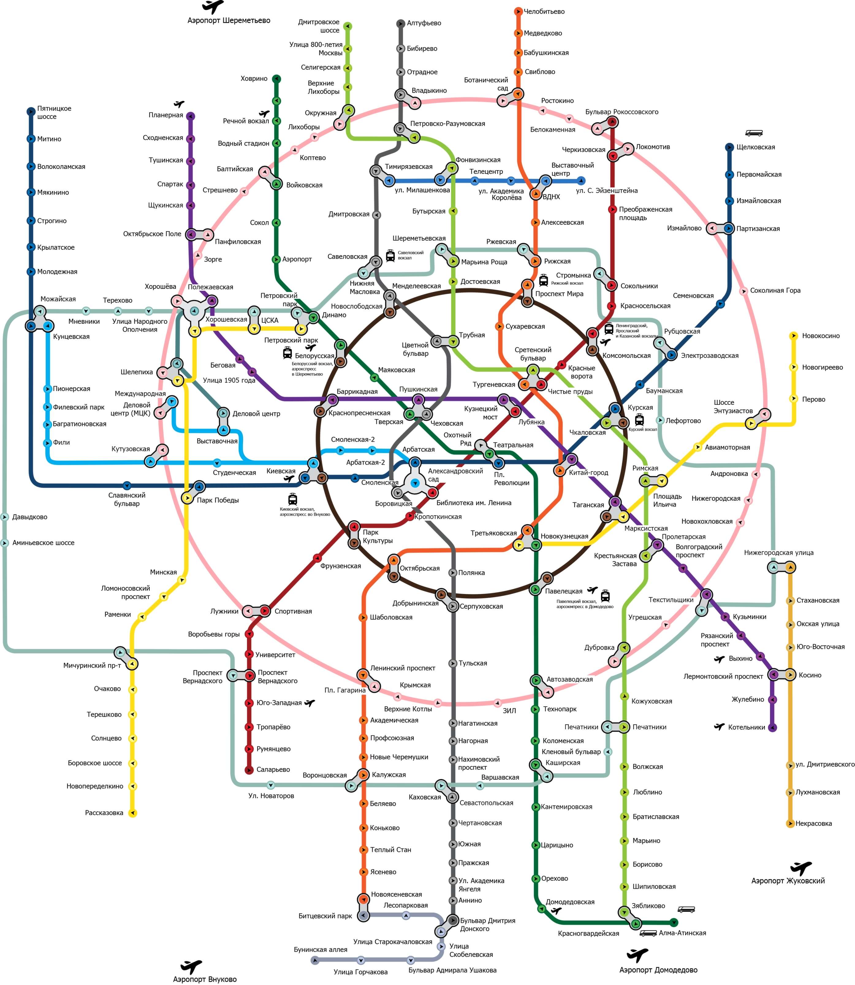Полная схема метро Москвы со строящимися станциями